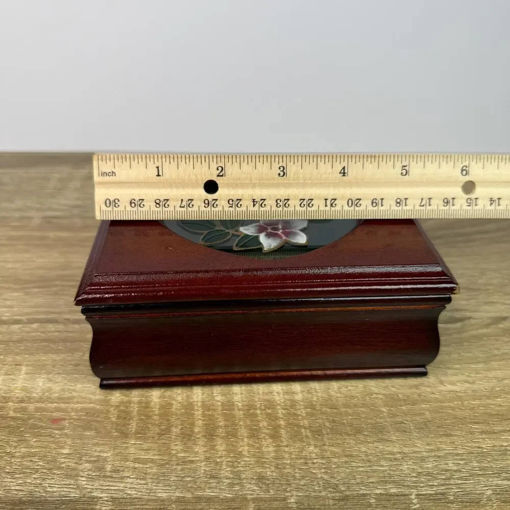 Vintage Cherry Wood Ornate Trinket Box Storage Display Floral